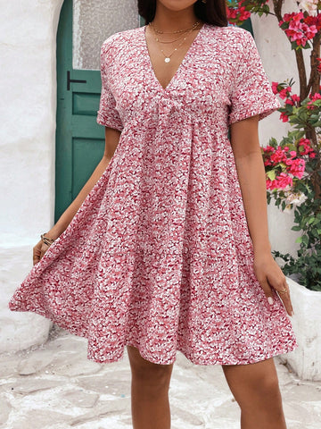 Women's Short Sleeve Floral Print Dress
