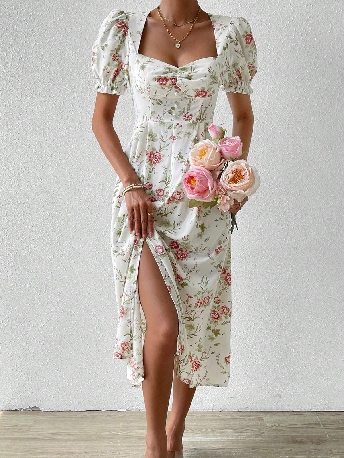 Women's Short Sleeve Summer Dress (Flower Pattern Random)