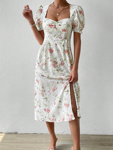 Women's Short Sleeve Summer Dress (Flower Pattern Random)