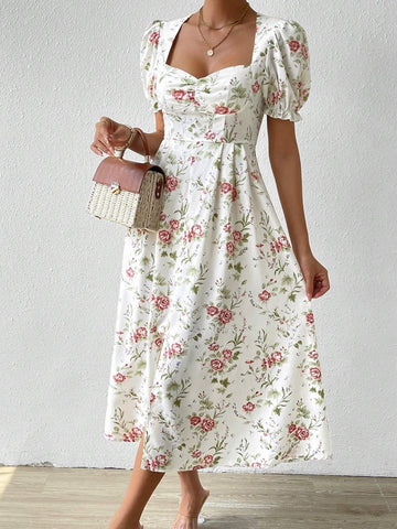 Women's Short Sleeve Summer Dress (Flower Pattern Random)