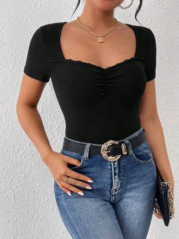 Women's Short Sleeve Sweetheart Neckline Bodysuit