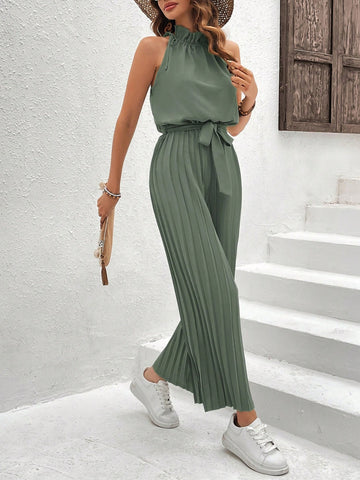 Women's Sleeveless Jumpsuit With Mushroom Edge And Ruffles