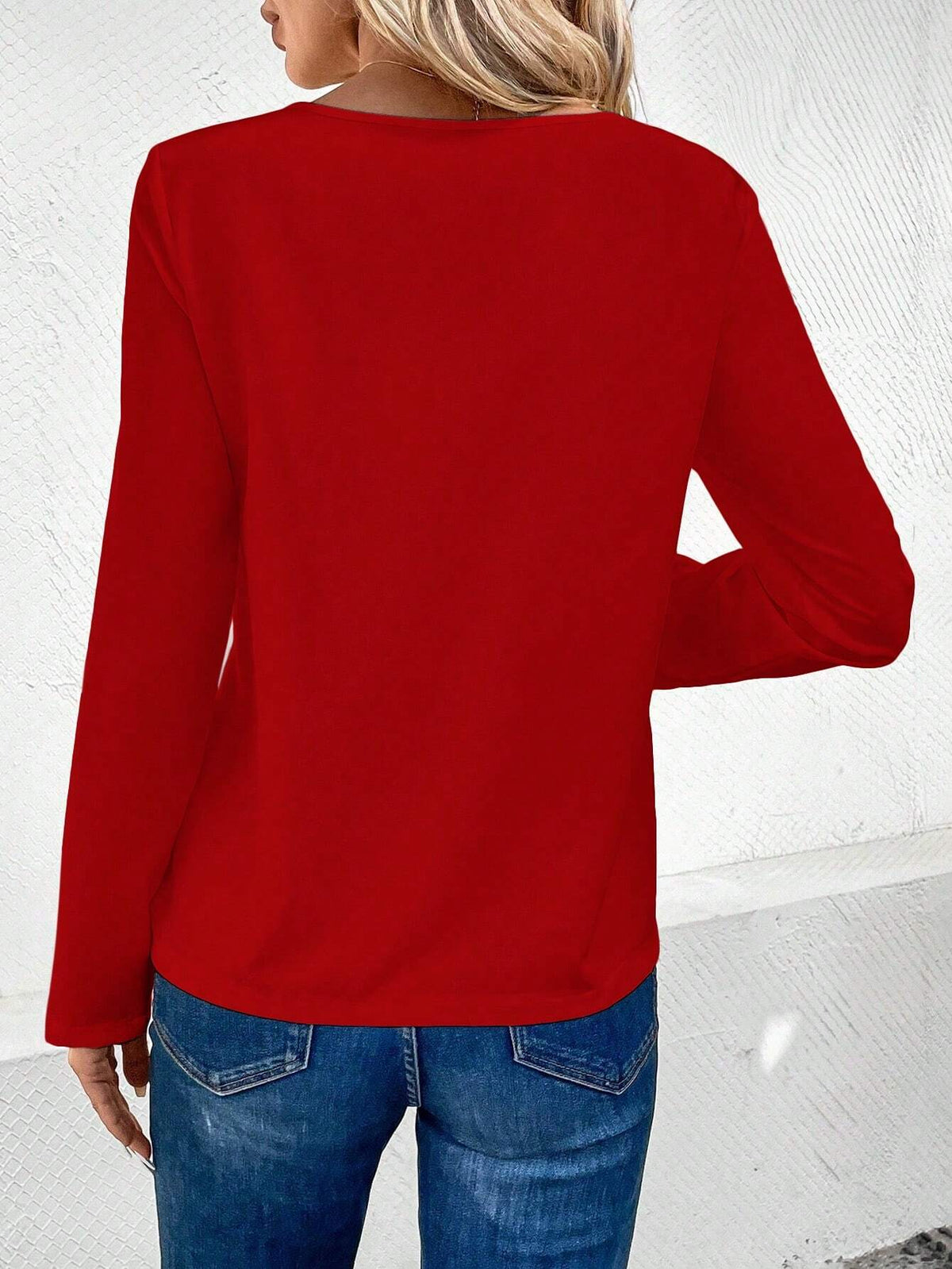 Frenchy Women's Solid Color Asymmetric Collar Long Sleeve Button Design Casual Blouse