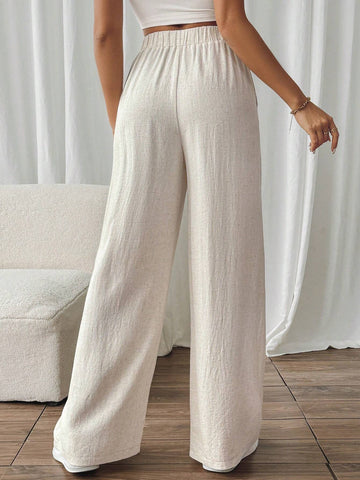 Frenchy Women's Solid Color Asymmetrical High Waist Wide-Leg Loose Casual Pants Linen Pants Old Money Outfits Fall Women Clothes Back To School Clothes Teacher Outfits 4th Of July Clothes Frenchies Pants Commute Minimalist Office Old Money Simple
