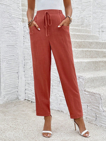 Frenchy Women's Solid Color Casual Trousers With Double Pockets