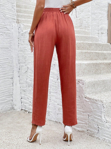 Frenchy Women's Solid Color Casual Trousers With Double Pockets