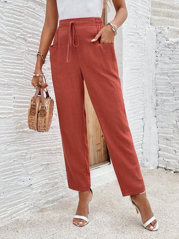 Frenchy Women's Solid Color Casual Trousers With Double Pockets