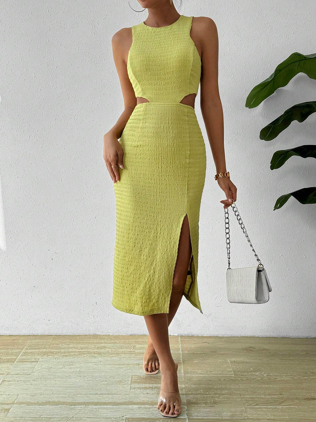 Women's Solid Color Hollow Out High Slit Dress