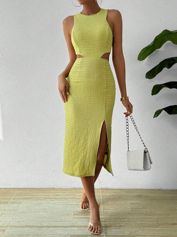Women's Solid Color Hollow Out High Slit Dress