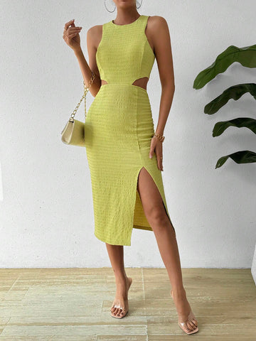 Women's Solid Color Hollow Out High Slit Dress
