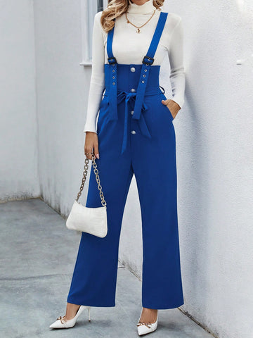 Women's Solid Color Jumpsuit With Suspenders