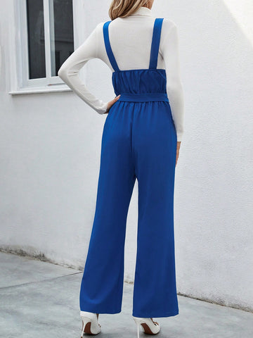 Women's Solid Color Jumpsuit With Suspenders