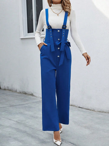 Women's Solid Color Jumpsuit With Suspenders