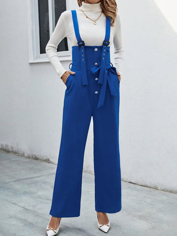 Women's Solid Color Jumpsuit With Suspenders
