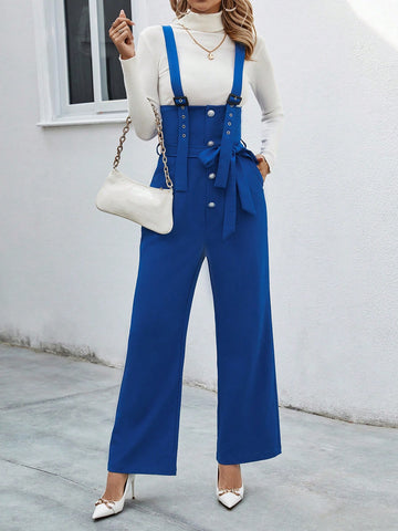 Women's Solid Color Jumpsuit With Suspenders