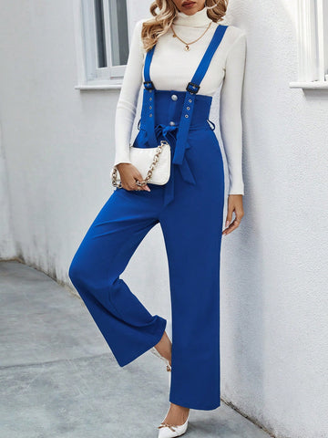 Women's Solid Color Jumpsuit With Suspenders
