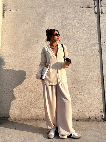 Frenchy Women's Solid Color Lapel Neck Long Sleeve Single-Breasted Casual Shirt, Autumn,Long Sleeve Shirt