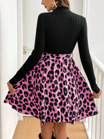 Women's Solid Color Patchwork Stand Collar Long Sleeve Front Tie Simple Casual Short Dress