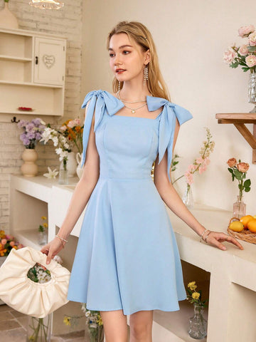 Women's Solid Color Shoulder Knot Cami Dress