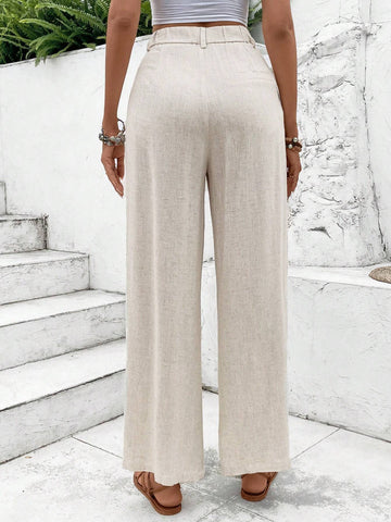 Frenchy Women's Solid Color Simple Daily Wearold Money Style Linen Long Pants Earthy Clothes Commute Minimalist Office Old Money Simple