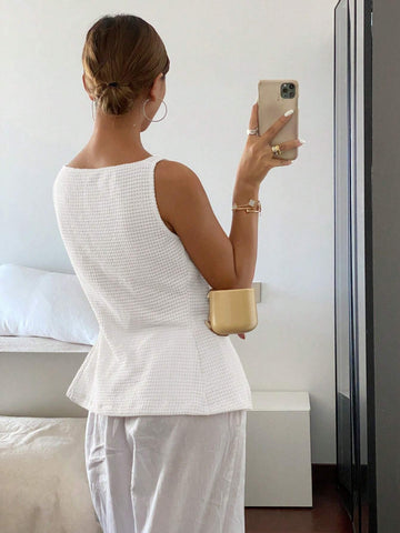 Frenchy Women's Solid Color Single-Breasted Asymmetrical Casual Sleeveless Blouse