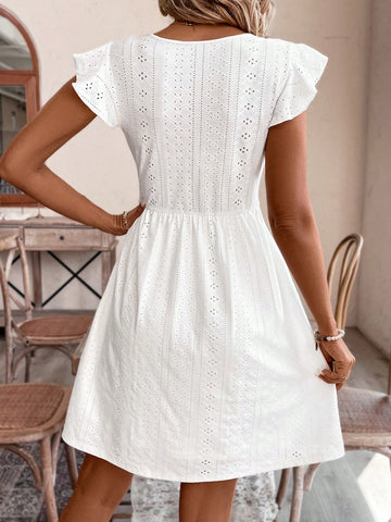 Frenchy Women's Solid Color V-Neck Sleeveless Lace Splicing Midi Dress