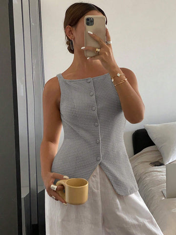 Frenchy Women's Solid Color Wide Strap Front Button Simple Casual Shirt