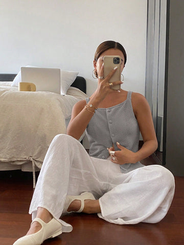 Frenchy Women's Solid Color Wide Strap Front Button Simple Casual Shirt