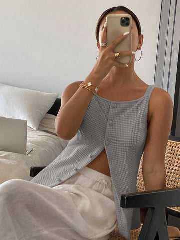 Frenchy Women's Solid Color Wide Strap Front Button Simple Casual Shirt