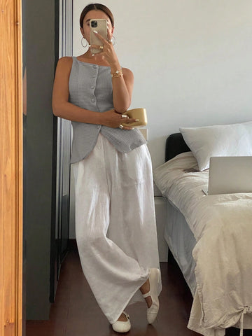 Frenchy Women's Solid Color Wide Strap Front Button Simple Casual Shirt