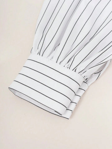 Frenchy Women's Spring/Summer Casual Striped Lantern Sleeve Blouse