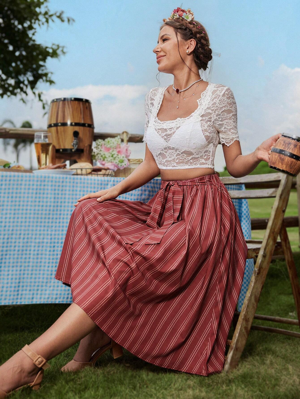 Frenchy Women's Striped Print Casual Tie-Waist Skirt