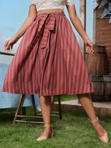 Frenchy Women's Striped Print Casual Tie-Waist Skirt