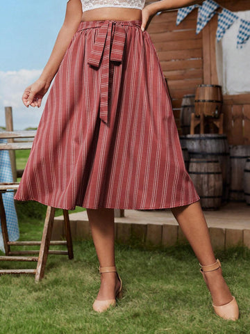 Frenchy Women's Striped Print Casual Tie-Waist Skirt
