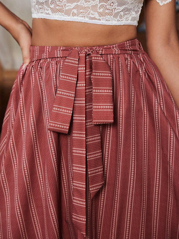 Frenchy Women's Striped Print Casual Tie-Waist Skirt