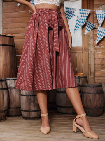 Frenchy Women's Striped Print Casual Tie-Waist Skirt