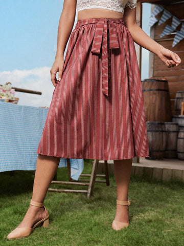 Frenchy Women's Striped Print Casual Tie-Waist Skirt