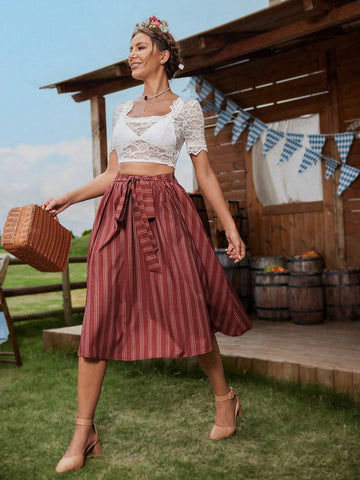 Frenchy Women's Striped Print Casual Tie-Waist Skirt