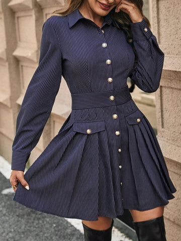 Women's Striped Print Long Sleeve Dress