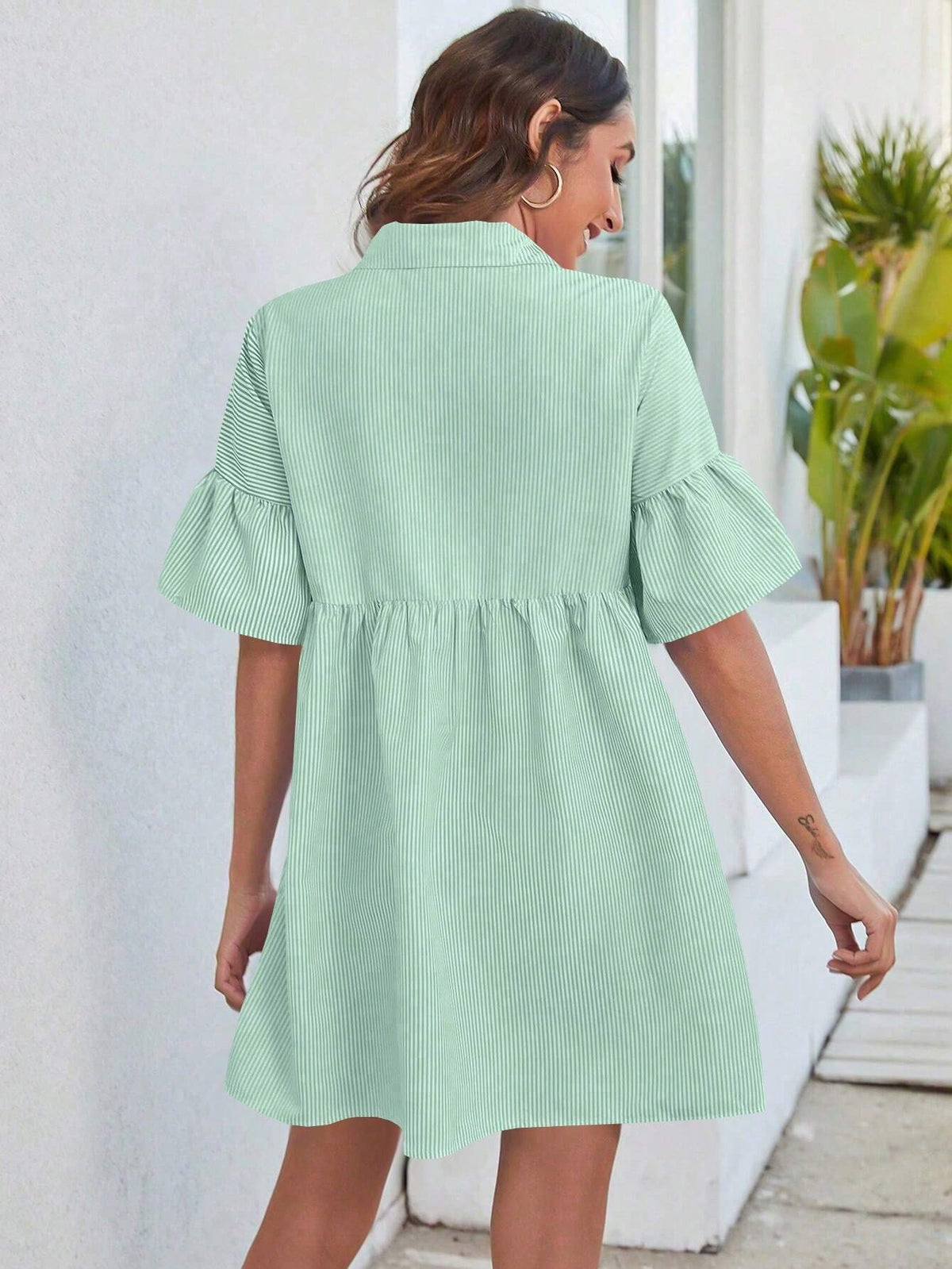 Women's Striped Short Sleeve Loose Casual Shirt Dress, Summer