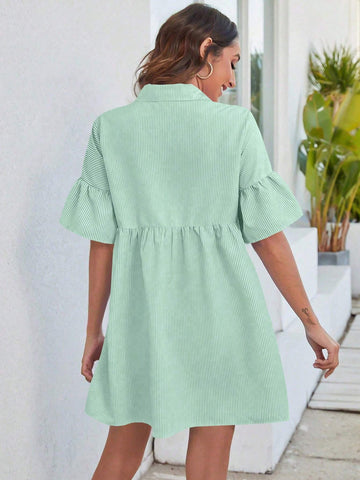 Women's Striped Short Sleeve Loose Casual Shirt Dress, Summer