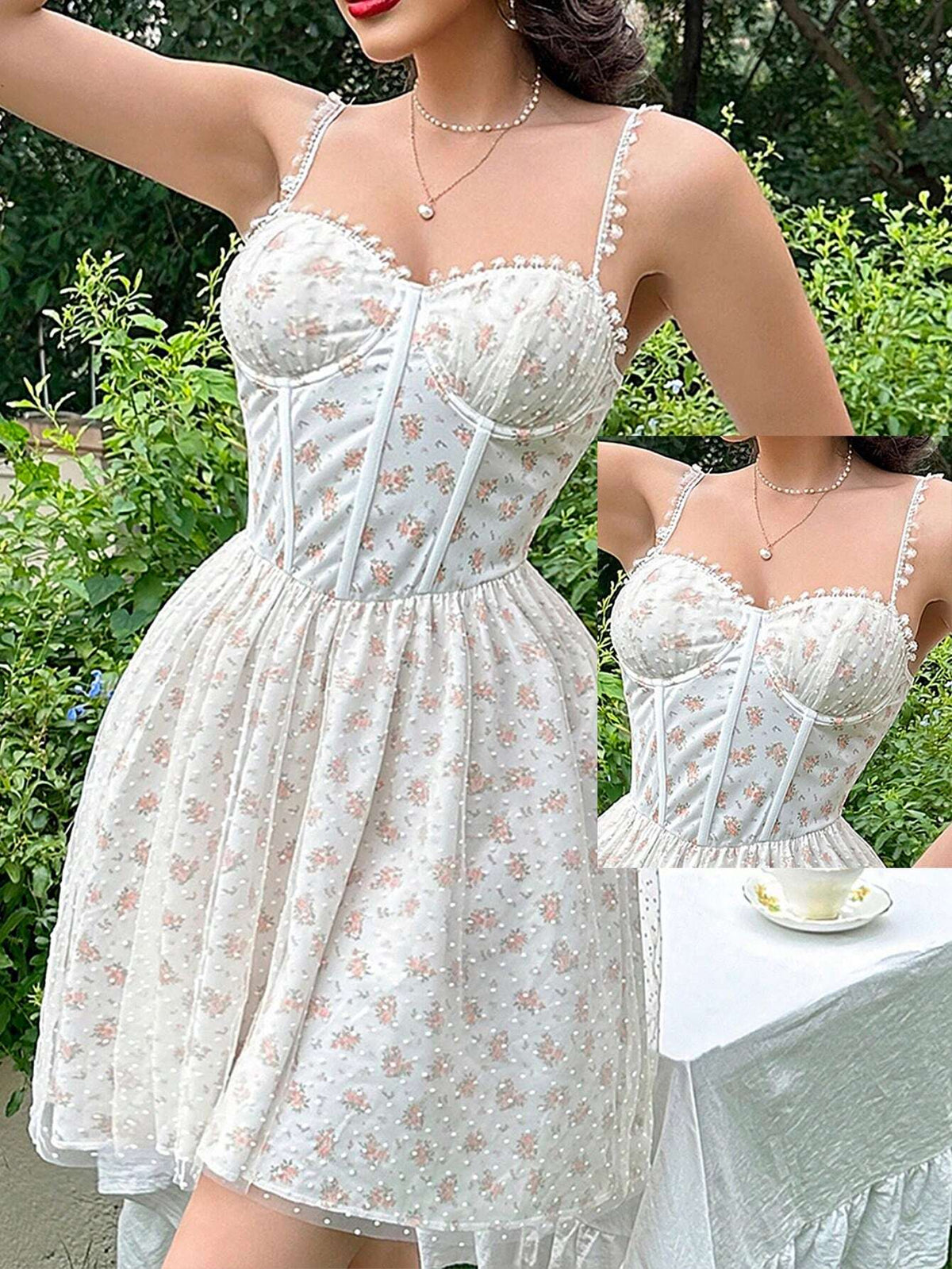 Women's Stylish Flower Printed Spaghetti Strap Dress