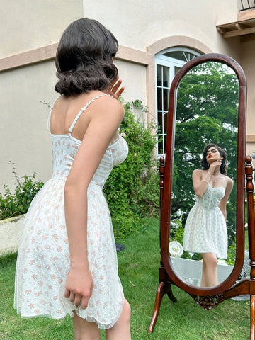Women's Stylish Flower Printed Spaghetti Strap Dress
