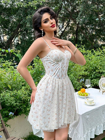 Women's Stylish Flower Printed Spaghetti Strap Dress