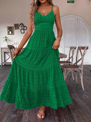 Women's Summer Maxi Cami Dress With Textured Fabric And Knot Back
