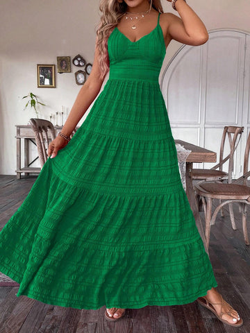Women's Summer Maxi Cami Dress With Textured Fabric And Knot Back