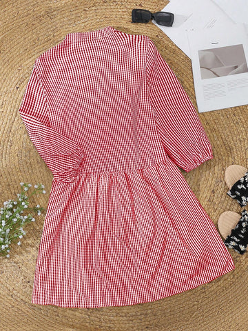 Women's Summer Plaid Loose Fit Dress With Front Button Closure