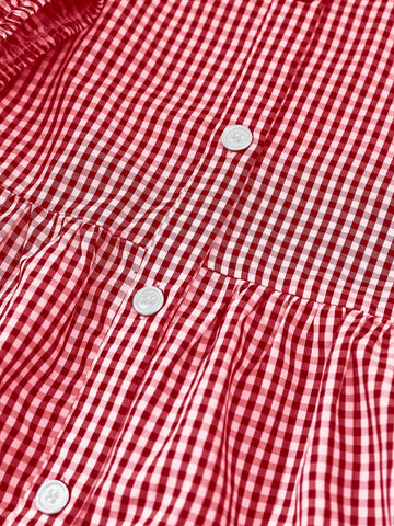 Women's Summer Plaid Loose Fit Dress With Front Button Closure