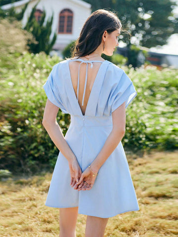 Women's Surplice Neckline Pleated Panel Dress