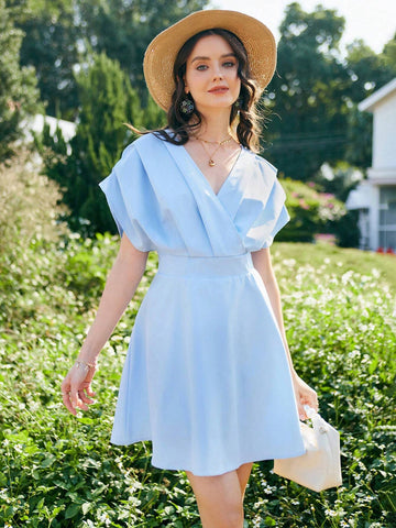 Women's Surplice Neckline Pleated Panel Dress